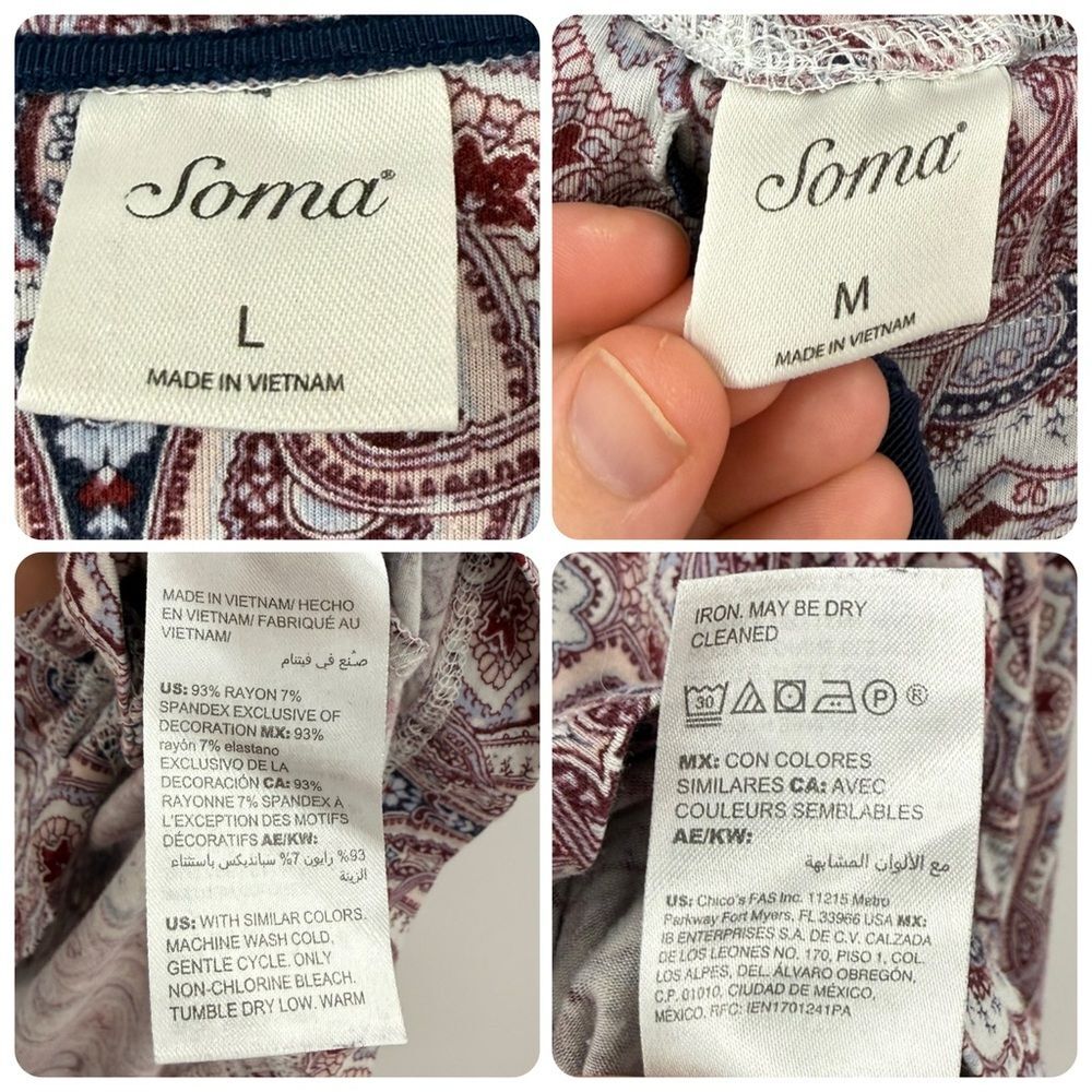 Soma Paisley Pajama Set in Maroon/Navy Multi | Top Large / Pants Medium - Picture 7 of 9